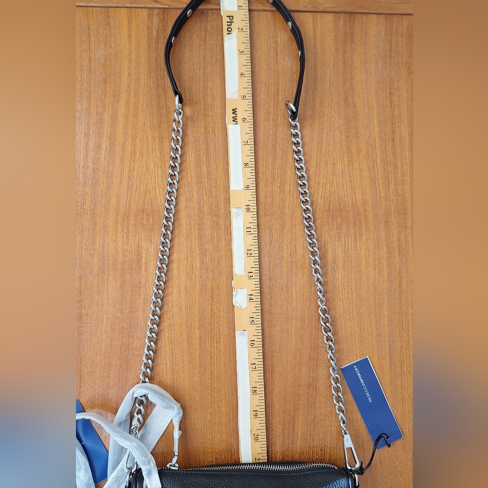 Rebecca Minkoff Mini 5 Zip Leather Crossbody Metal Chain Black Edgy Punk NEW - Picture 12 of 13